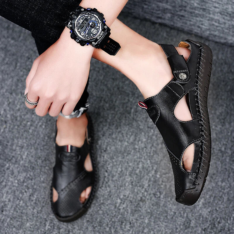 Summer Men's Leather Sandals Water Shoes Casual Fisherman Beach Slippers Driving