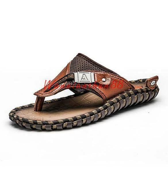 Mens summer gladiator flip flops leather sandal slipper beach casual shoes