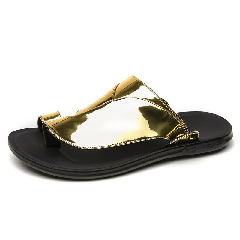 Roman Men's Flats Sandals Open Toe Fashion Summer Gold Slippers Beach Shoes Hot