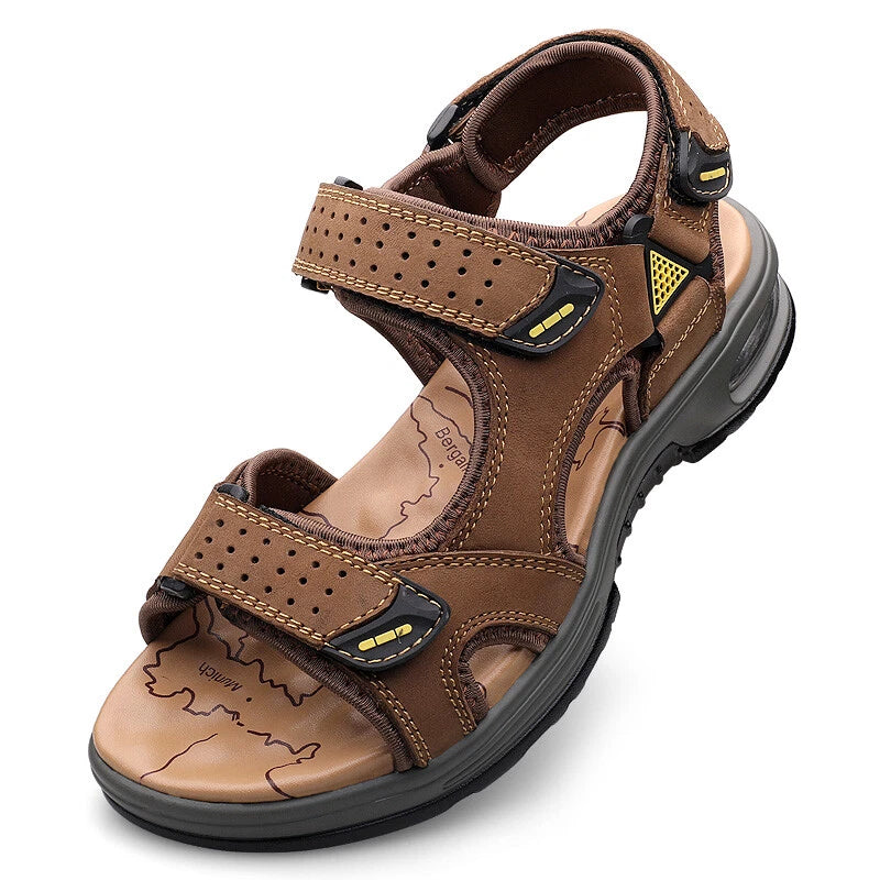 Leather Casual Sandals Slippers Open Toe Men's Breathable Lace Up Beach Outdoor
