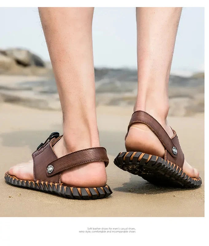 38-48 Plus Size Mens Real Leather Flip Flops Sandals Slipper Beach Holiday Shoes