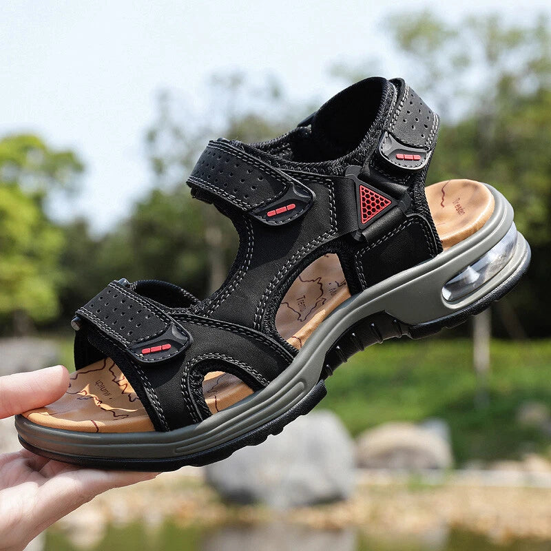 Leather Casual Sandals Slippers Open Toe Men's Breathable Lace Up Beach Outdoor