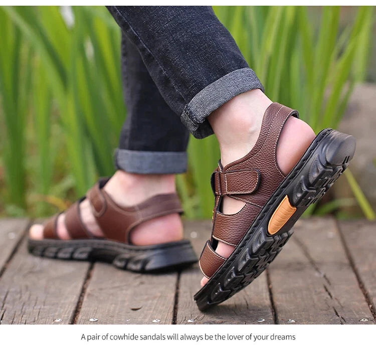 Summer men's Soft Leather Sandals Lightweight Outdoor Comfort Beach Casual Shoes