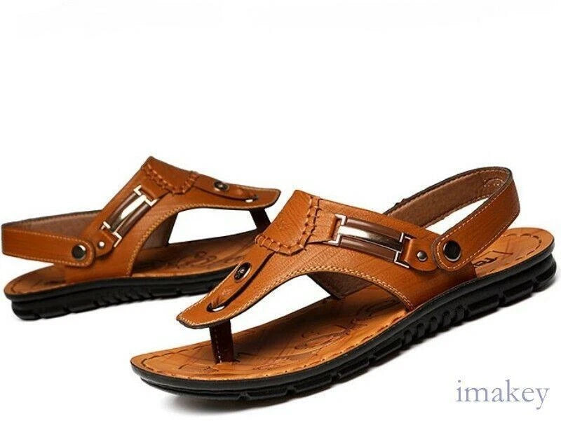 Men's Leather Clip Toe Thong Sandals Slipper Summer Beach Casual Shoes