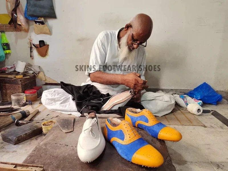 Custom Made Men's Sky Blue Color Leather Peshawari Chappal Pure Leather Sandals