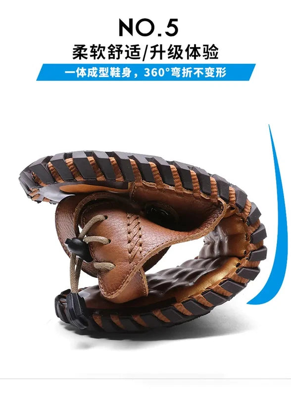 38-48 Plus Size Mens Real Leather Flip Flops Sandals Slipper Beach Holiday Shoes