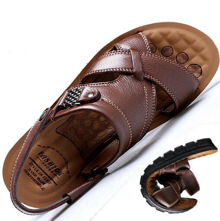 Men's Faux Leather  Sandals Peep Toe Slippers Casual Shoes Plus Sz