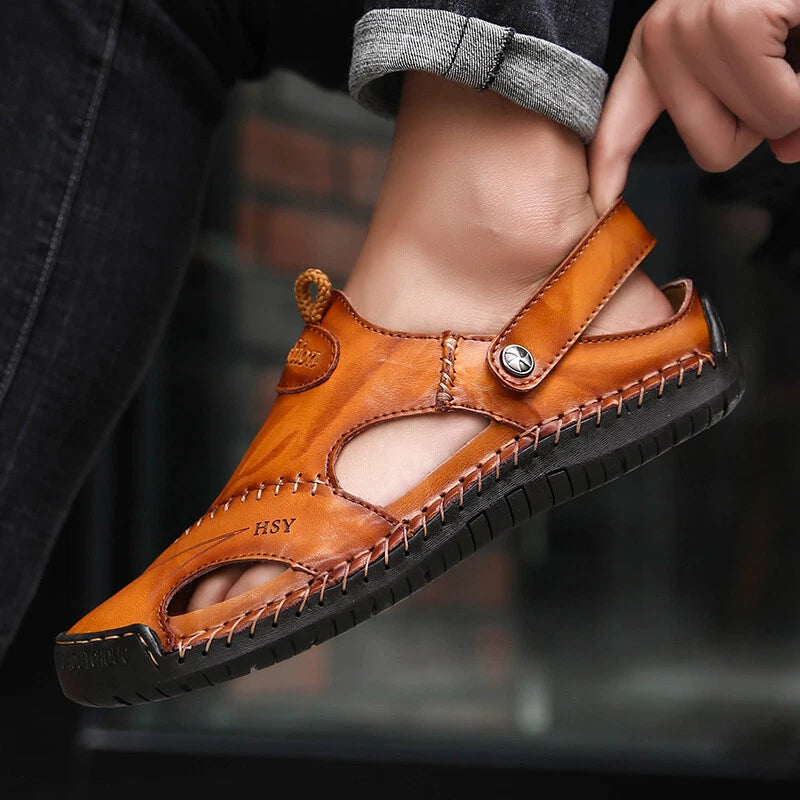 Summer Men's Leather Classic Sandals Slipper Soft Outdoor Beach Rubber Sandals