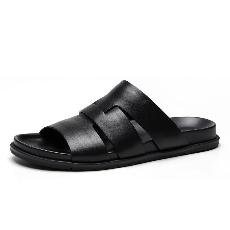 Summer Open Toe Real Leather Mens Sandals Slippers Flats Shoes Beach Roman Style