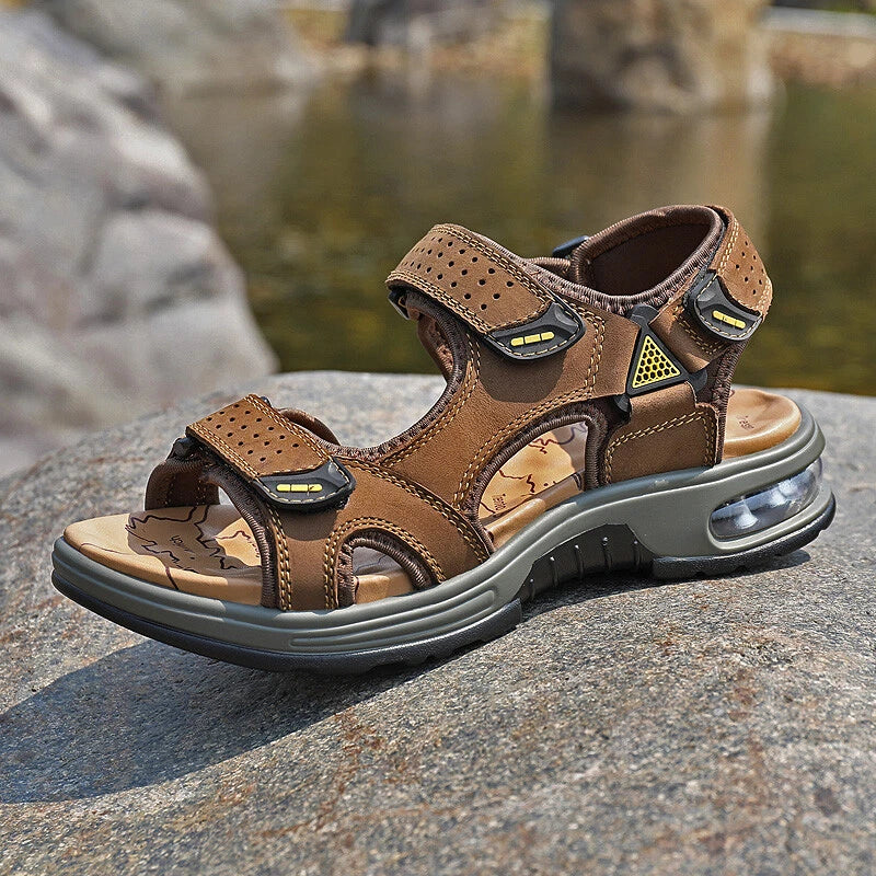 Leather Casual Sandals Slippers Open Toe Men's Breathable Lace Up Beach Outdoor