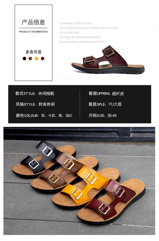 Mens Beach Summer Flats Heel Sandals Buckles Open Toe Slipper Leather Shoes 2025