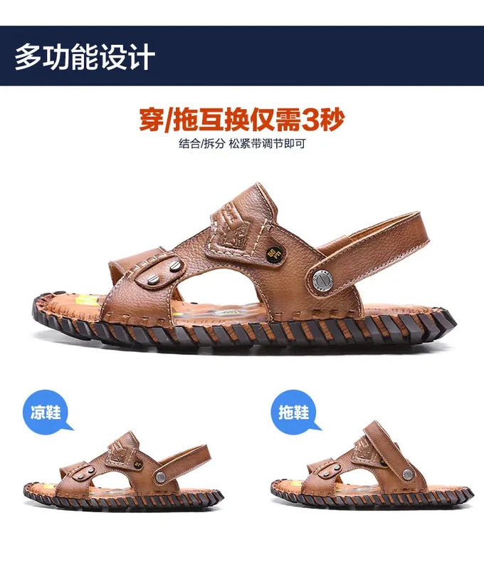 Open Toe Hollow Out Leather Mens Slippers Sandals Beach Holiday Summer Slingback