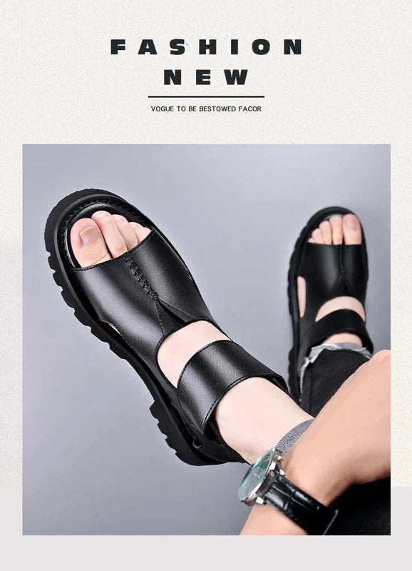 Men Leather Sandals Summer Breathable Roman Beach Shoes Light Soft Sole Slippers