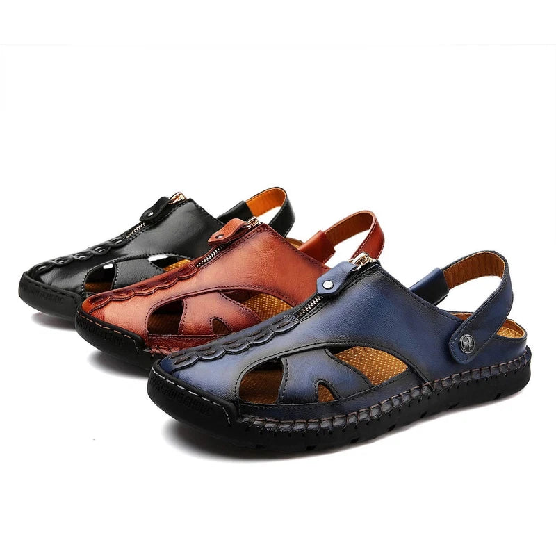 Men's Handmade Leather Fisherman Sandals, Casual Closed Toe Adjustable Beach