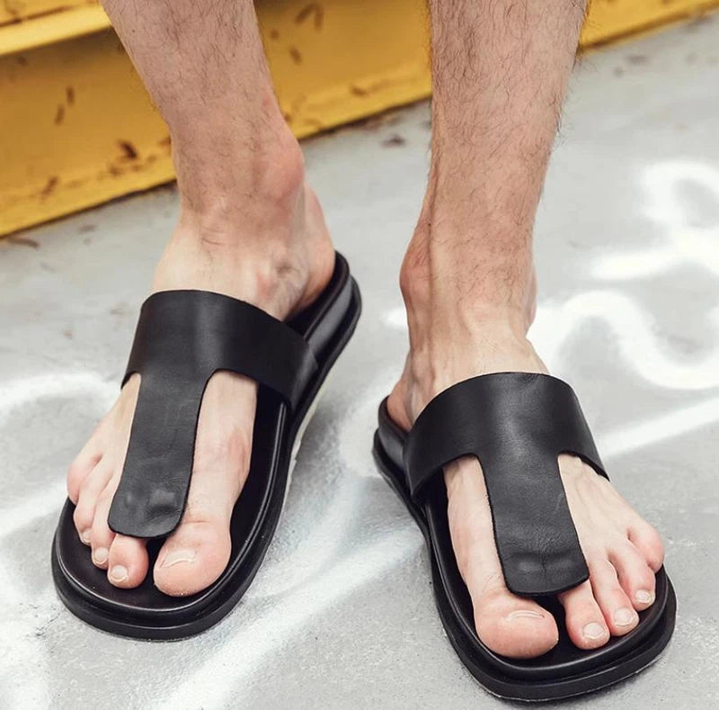 Slippers Mens Summer Sandals Flip-flops Platform Leather Beach Shoes British