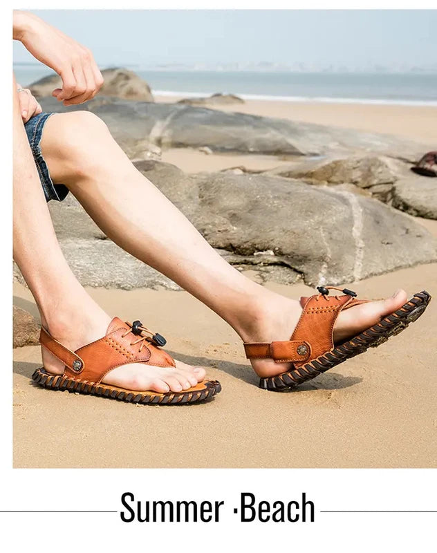 38-48 Plus Size Mens Real Leather Flip Flops Sandals Slipper Beach Holiday Shoes
