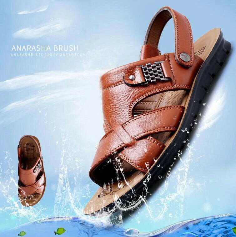 Men's Faux Leather  Sandals Peep Toe Slippers Casual Shoes Plus Sz