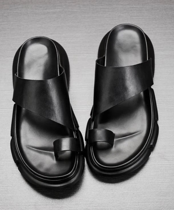 Mens Sandals Slippers Leather Casual Slip On Clip Toe Flats Beach Summer Shoes