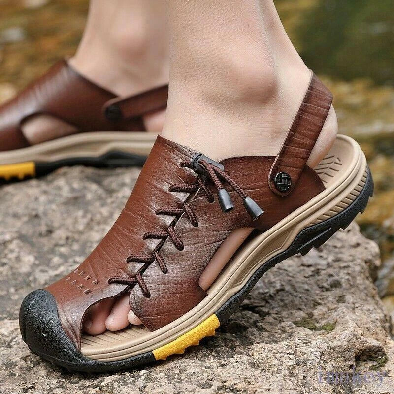 Men's Closed Toe Slip On Hollow Out Slipper Sandals Beach Casual Faux Leather SZ