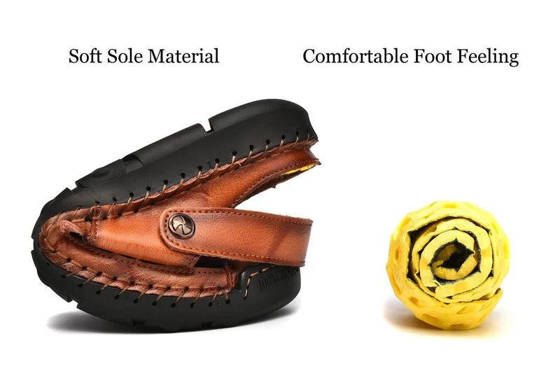 Men's Anti-Slip Leather Sandals, Closed Toe Outdoor Summer Beach Shoes
