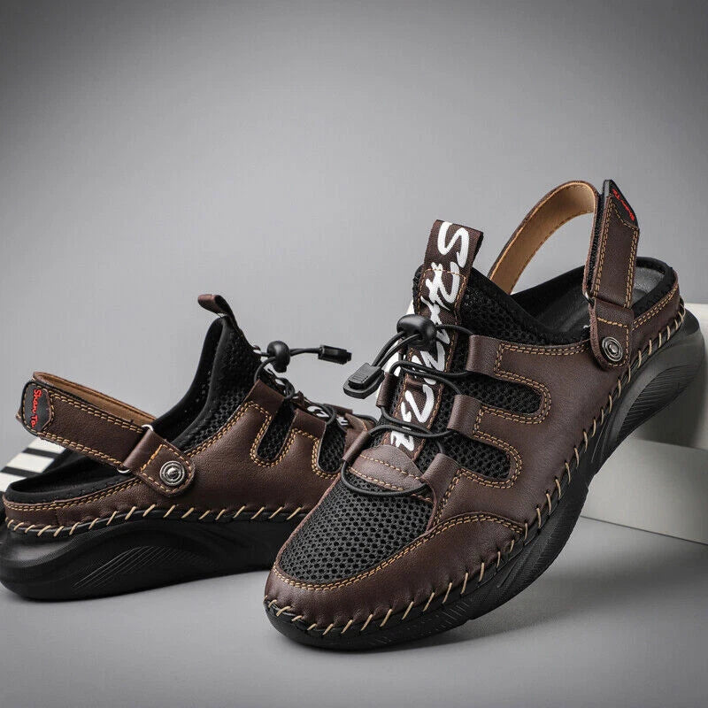 Mens Sandals Leather Mesh Beach Water Slipper Rubber Classic Non-slip