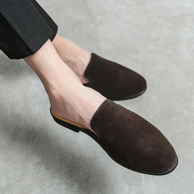 Mens Faux Suede Moccasin Casual Mules Loafers Round Toe Slip On Leisure Slippers