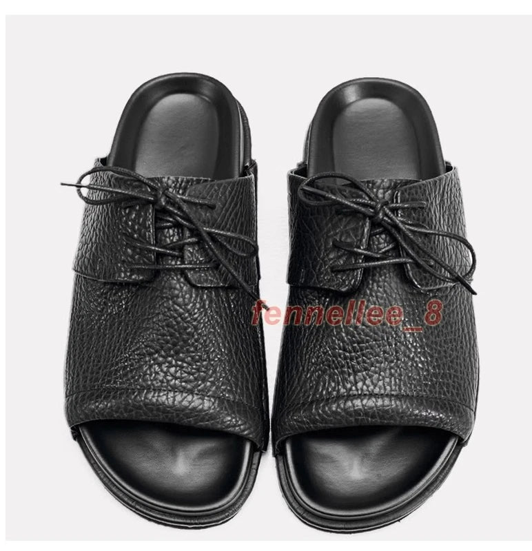 Mens Real Leather Cowhide Open Toe Casual Outdoor Beach Holiday Sandals Slippers