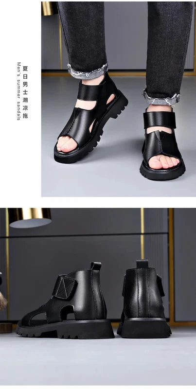 Men Leather Sandals Summer Breathable Roman Beach Shoes Light Soft Sole Slippers