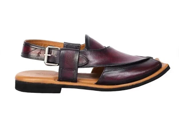 Custom Made Men's Burgundy Peshawari Chappal Pure Leather Men's Sandals For Men