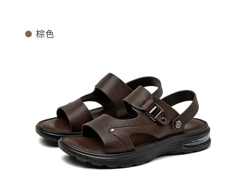 Open Toe Sandal Slingback Flats Slipper Real Leather Men Beach Shoes Roman Style