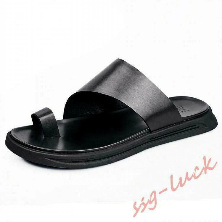 Roman Men's Leather Sandals Clip Ring Toe Shoes Beach Slipper Gladiator