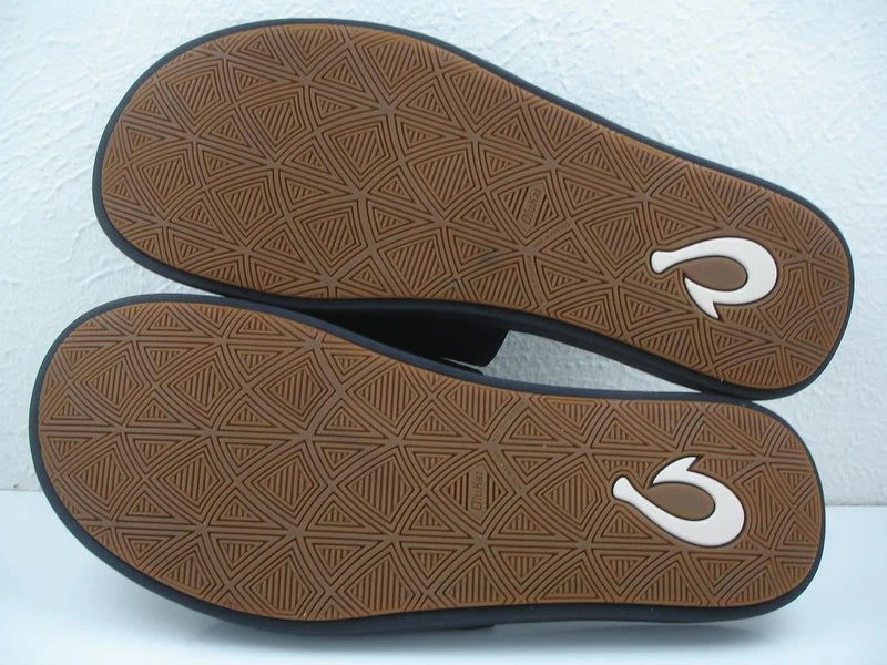 Men's sz 13 M OluKai Maha 'Olu Slides Sandals Black Slip-On Slipper Gym Shower