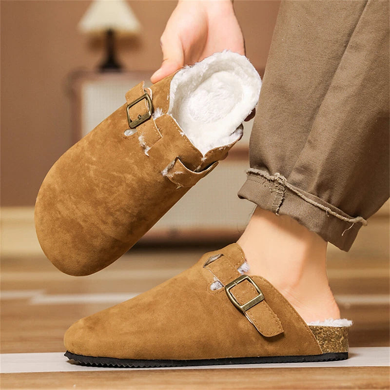 Men's Cork Clog Antislip Sole Warm Slippers Mules Sandals with Adjustable Buckle