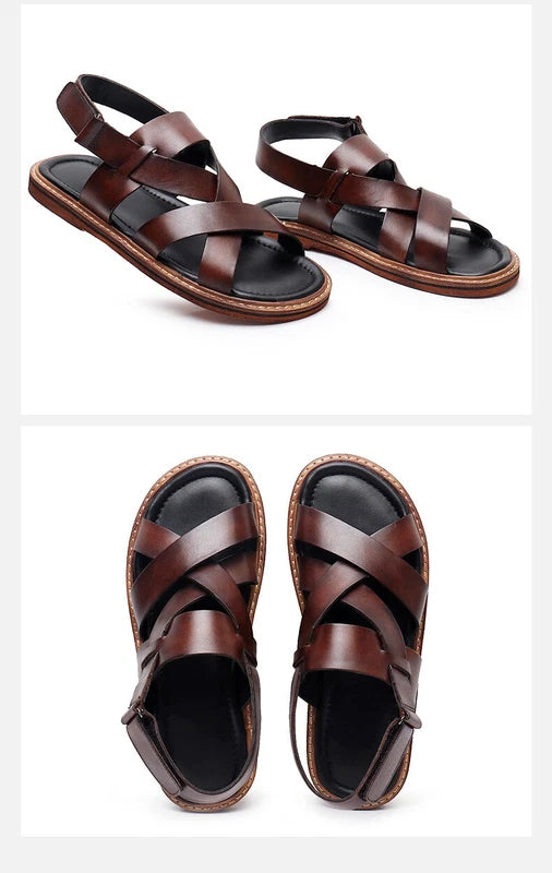 Men's Sandals Casual Beach Cool Slippers Flat Bottom Breathable Roman Sandals