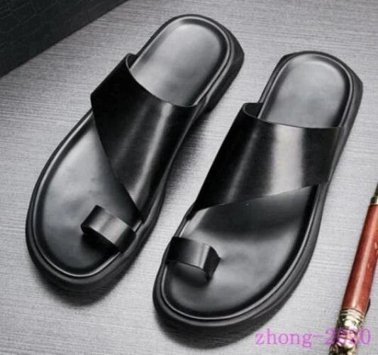 Beach Men's Summer Slides Clip Ring Toe Moccasins Sandals Leather Flats Slippers