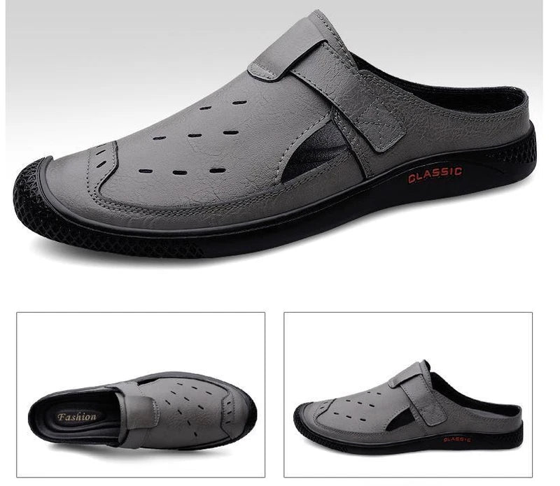 Men's Faux Leather Sandals Slip On Slippers Hollow Out Slingbacks Casual Outdoor