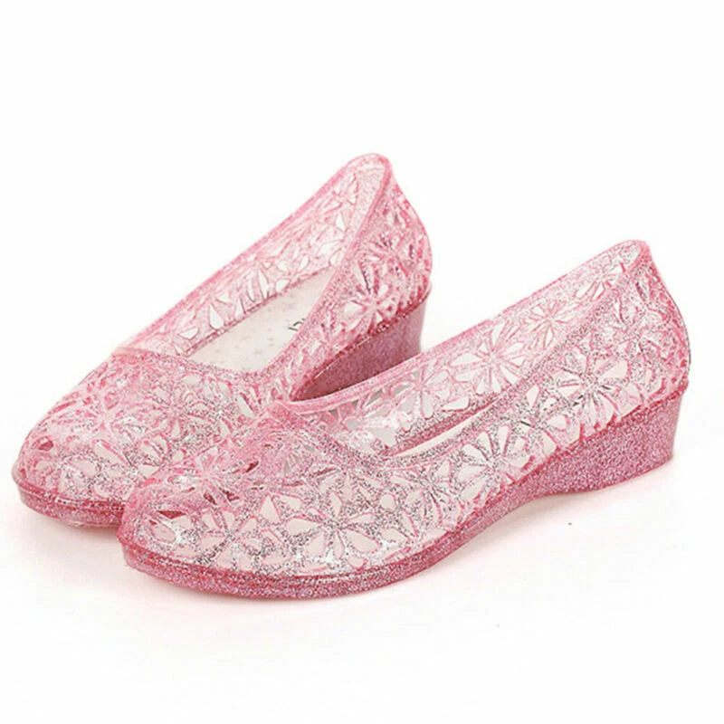 Womens Summer Jelly Sandals Hollow Out Shoes Glitter Crystal Mesh Slippers Size