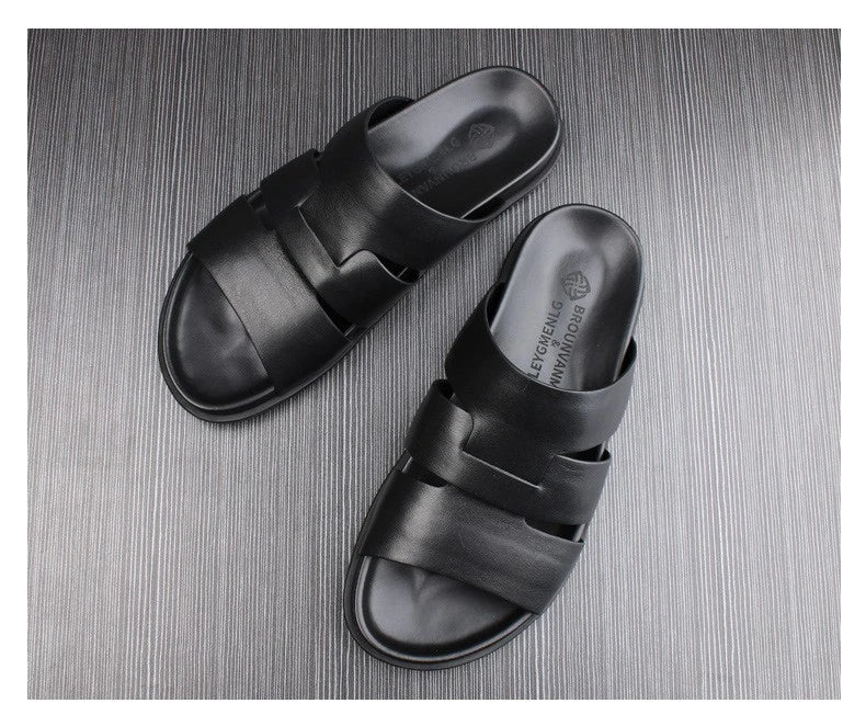 Summer Open Toe Real Leather Mens Sandals Slippers Flats Shoes Beach Roman Style