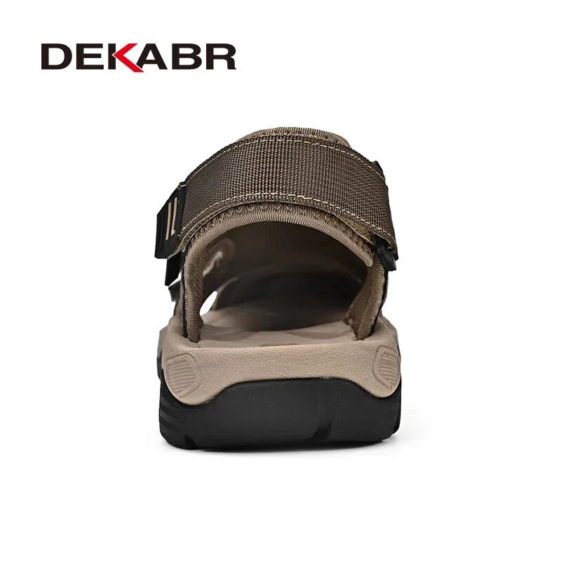 Fashion Casual Men Shoes Genuine Leather Mesh Beach Sandals Breathable Slippers