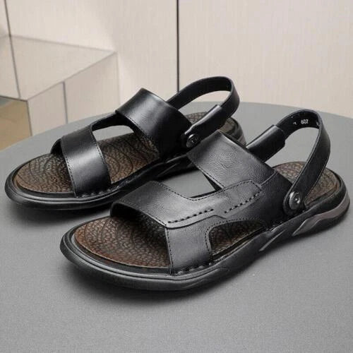 Mens Open Toe Faux Leather Hollow Out Beach Outdoor Work Sandals Casual Slippers