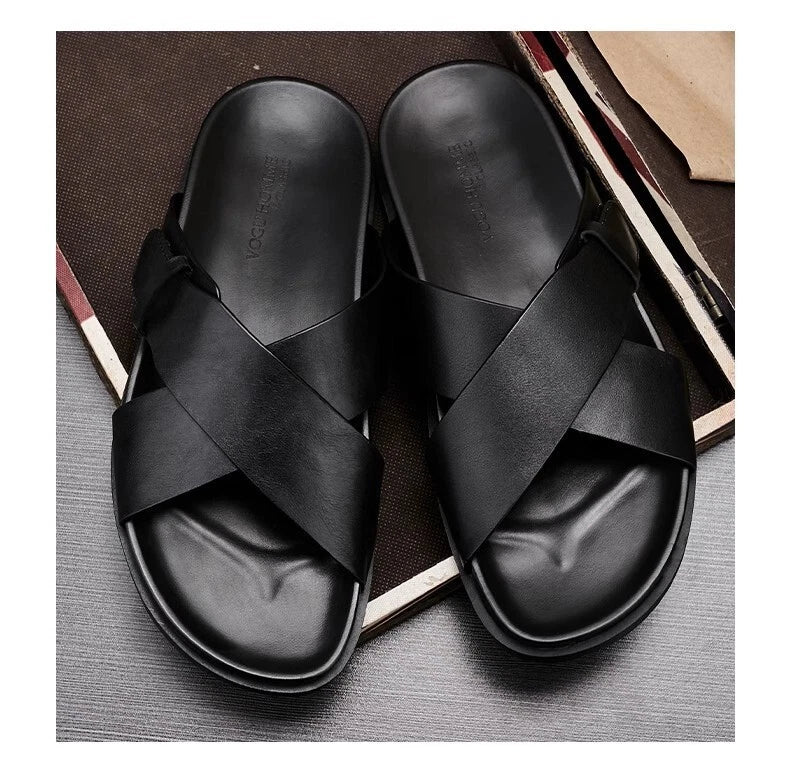 Men Cowhide Casual Slipper Summer Outdoor Breathable Genuine Leather Beach Shoes