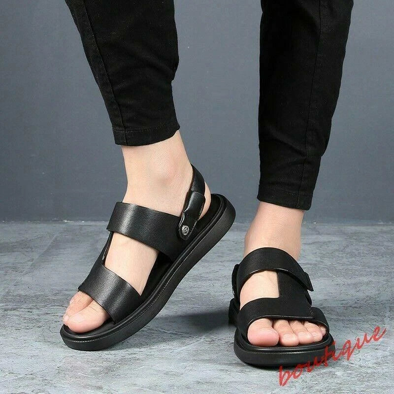 Men Open Toe Faux Leather Beach Sandals Non-slip Casual Outdoor Slipper Shoes SZ