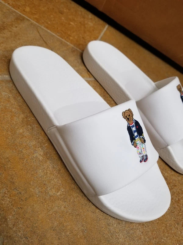 POLO Ralph Lauren Bear Logo White Beach Pool Slides Sandals Slipper Mens Size 12
