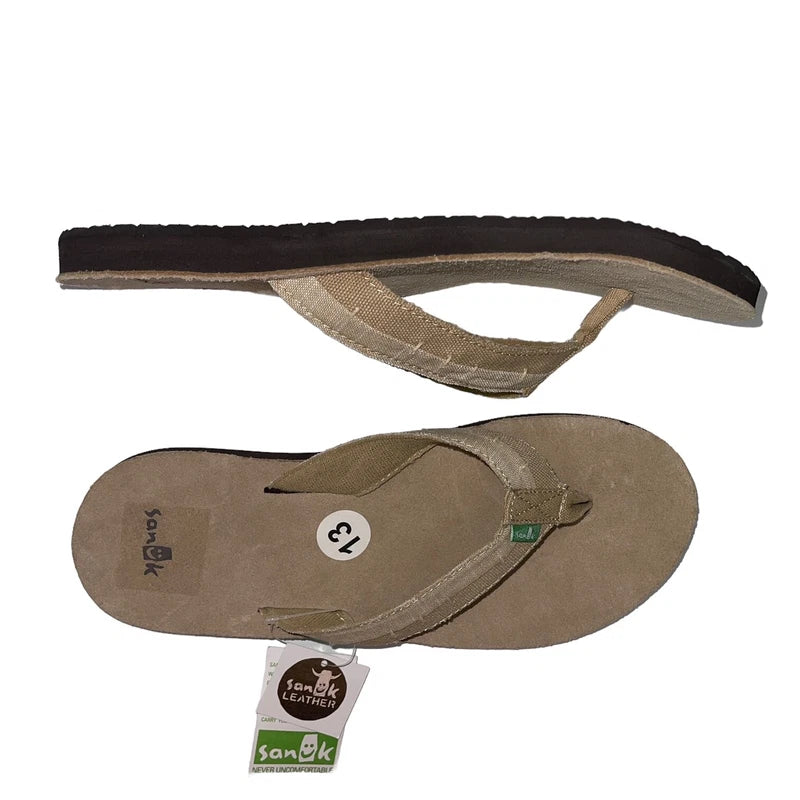 Sanuk Flip Flops Mens Brown Suede Leather Canvas Comfort Slipper Sandals Dr Fray