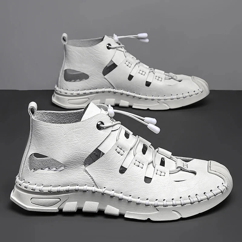 Men High Top Roman Sandals Leather Light Casual Slippers Breathable Beach Shoes