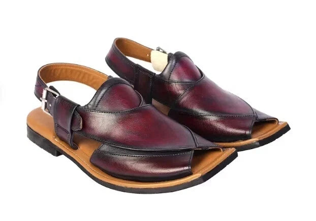 Custom Made Men's Burgundy Peshawari Chappal Pure Leather Men's Sandals For Men