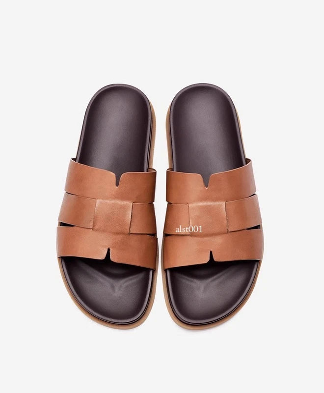 Summer New Men's Slippers Casual Breathable Beach Sandals Flat Leather Slippers