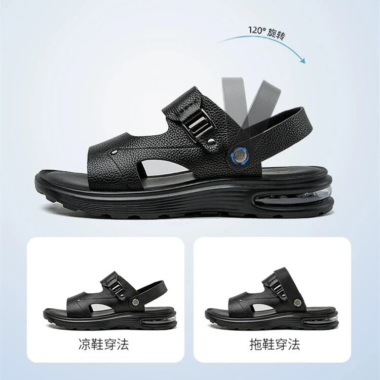 Open Toe Sandal Slingback Flats Slipper Real Leather Men Beach Shoes Roman Style