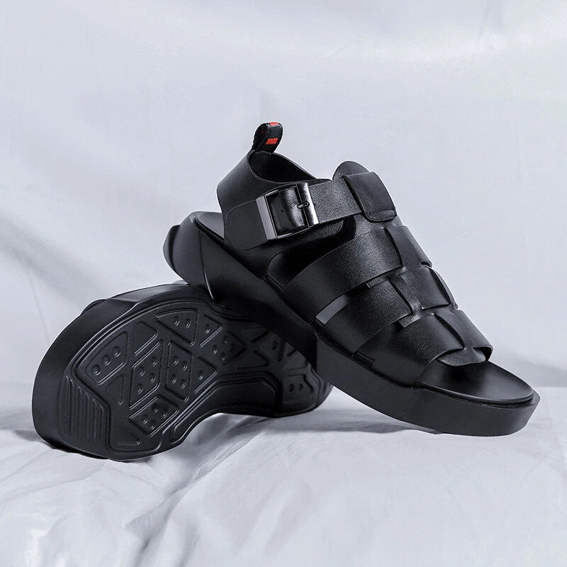 Men's Leather Slippers Slip On Mules Shoes Roman Sandals Outdoor Leisure Beach