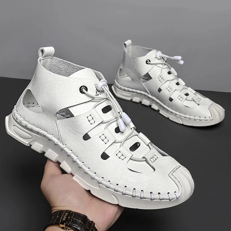 Men High Top Roman Sandals Leather Light Casual Slippers Breathable Beach Shoes